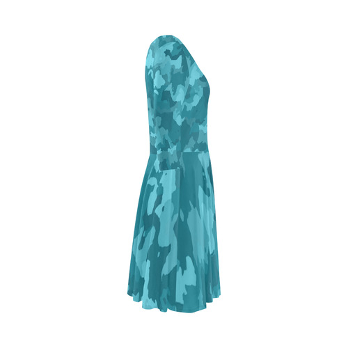 camouflage teal Elbow Sleeve Ice Skater Dress (D20)