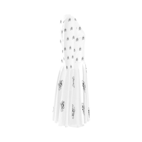 Skull 816 white (Halloween) pattern Elbow Sleeve Ice Skater Dress (D20)