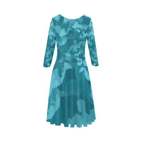 camouflage teal Elbow Sleeve Ice Skater Dress (D20)