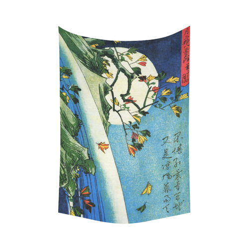 Hiroshige Moon Over Waterfall Vintage Japanese Cotton Linen Wall Tapestry 60"x 90"