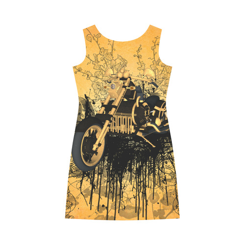 Steampunk, awesome motorcycle with floral elements Round Collar Dress (D22)