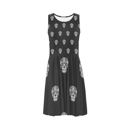skull pattern bw Sleeveless Ice Skater Dress (D19)