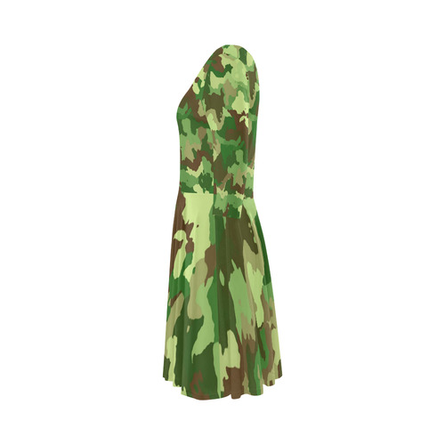 camouflage green Elbow Sleeve Ice Skater Dress (D20)