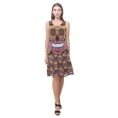 candy sugar skull Sleeveless Splicing Shift Dress(Model D17)