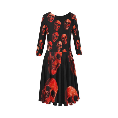 skulls red Elbow Sleeve Ice Skater Dress (D20)
