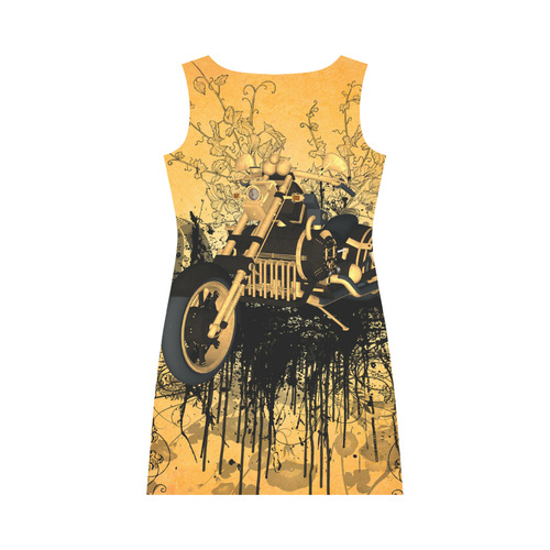 Steampunk, awesome motorcycle with floral elements Round Collar Dress (D22)