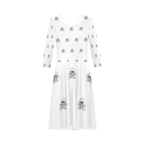 Skull 816 white (Halloween) pattern Elbow Sleeve Ice Skater Dress (D20)