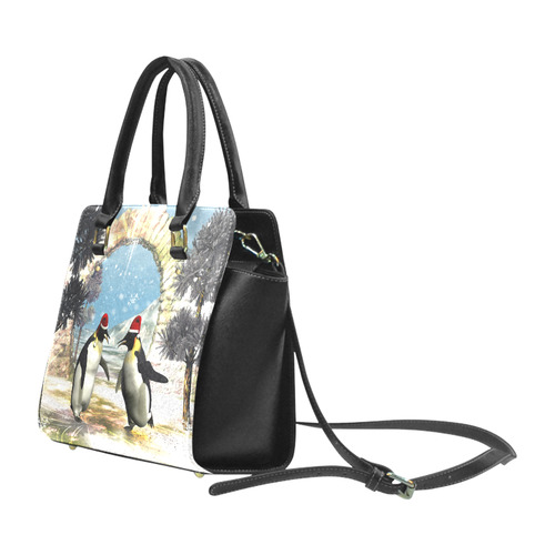 Funny penguins with christmas hat Classic Shoulder Handbag (Model 1653)