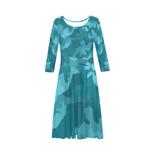 camouflage teal Elbow Sleeve Ice Skater Dress (D20)