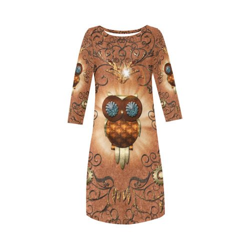 Steampunk, cute owl Round Collar Dress (D22)