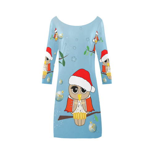 Cute cartoon christmas owls Bateau A-Line Skirt (D21)