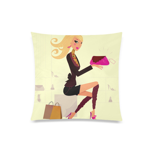 New in shop : Designers pillow with hand-drawn Girl / Pink yellow brown Edition Custom Zippered Pillow Case 20"x20"(One Side)