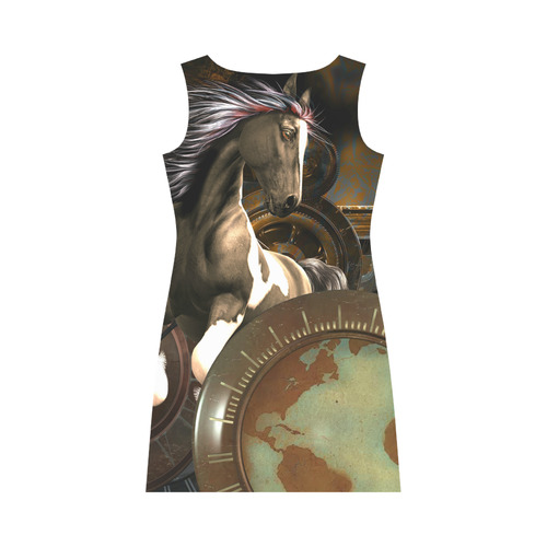 Steampunk, awesome horse with clocks and gears Round Collar Dress (D22)