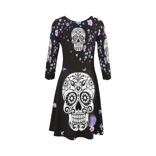 skull with flower shower 3/4 Sleeve Sundress (D23)