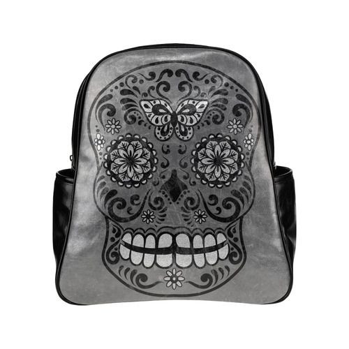 Dark gothic silver grey sugar skull Multi-Pockets Backpack (Model 1636)