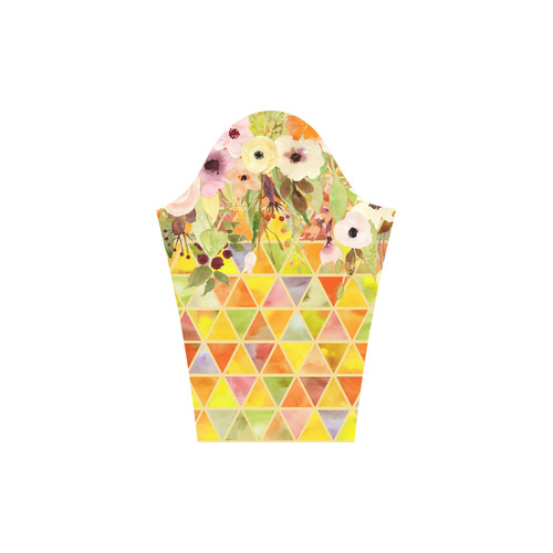 Watercolor Flowers Triangles Orange Yellow Green Round Collar Dress (D22)