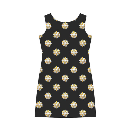 Metallic Silver And Gold Bows on Black Round Collar Dress (D22)