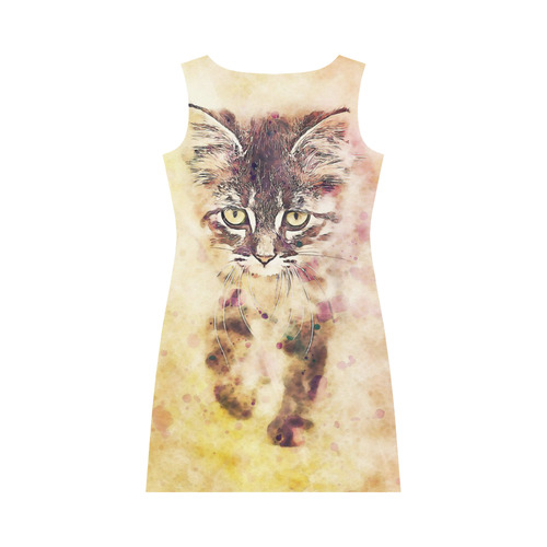 watercolor cat Round Collar Dress (D22)