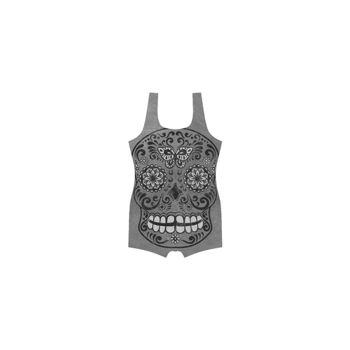 Dark gothic silver grey sugar skull Classic One Piece Swimwear (Model S03)