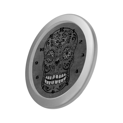 Dark gothic silver grey sugar skull Silver Color Wall Clock