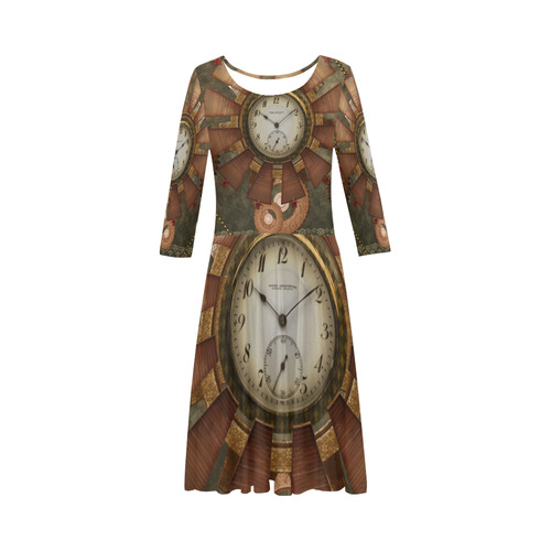Steampunk, wonderful clocks in noble design Elbow Sleeve Ice Skater Dress (D20)