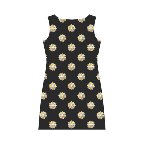 Metallic Silver And Gold Bows on Black Round Collar Dress (D22)