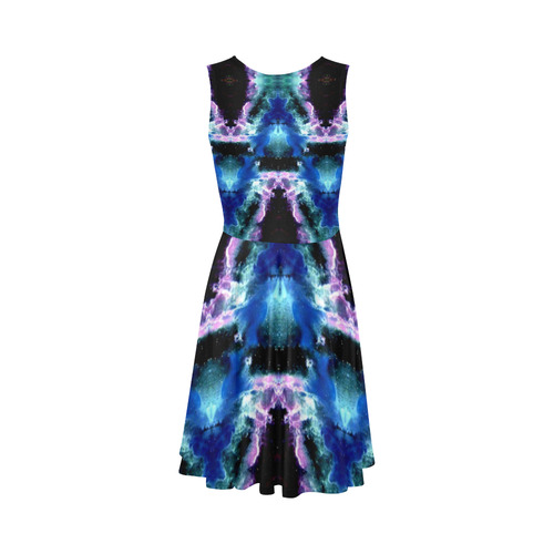 Blue, Light Blue, Metallic Diamond Pattern Sleeveless Ice Skater Dress (D19)