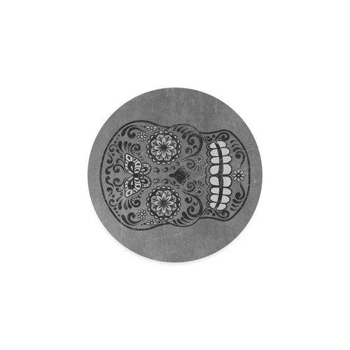 Dark gothic silver grey sugar skull Round Coaster