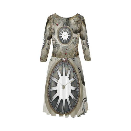 Steampunk, noble design, clocks and gears Elbow Sleeve Ice Skater Dress (D20)
