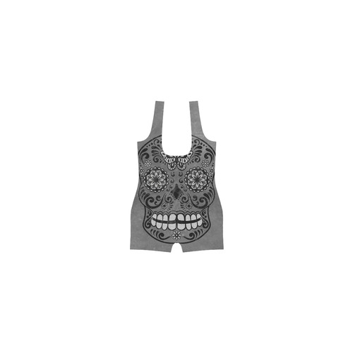 Dark gothic silver grey sugar skull Classic One Piece Swimwear (Model S03)