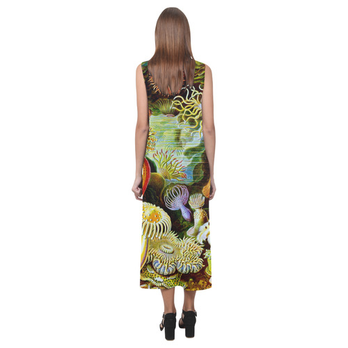 Sea Anemones Ernst Haeckel Fine Art Phaedra Sleeveless Open Fork Long Dress (Model D08)