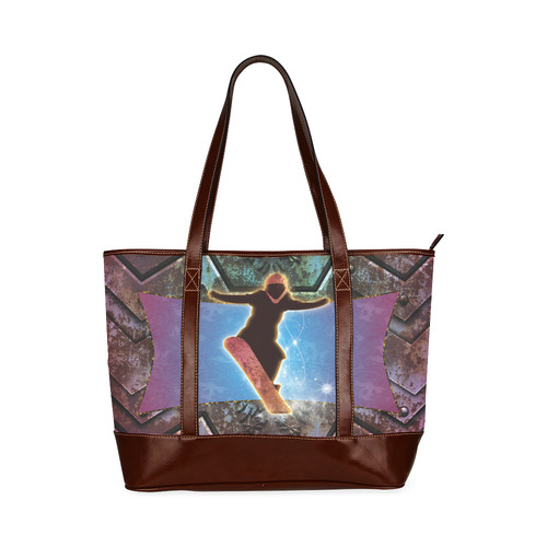 Snowboarding on steampunk background Tote Handbag (Model 1642)