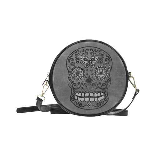 Dark gothic silver grey sugar skull Round Sling Bag (Model 1647)