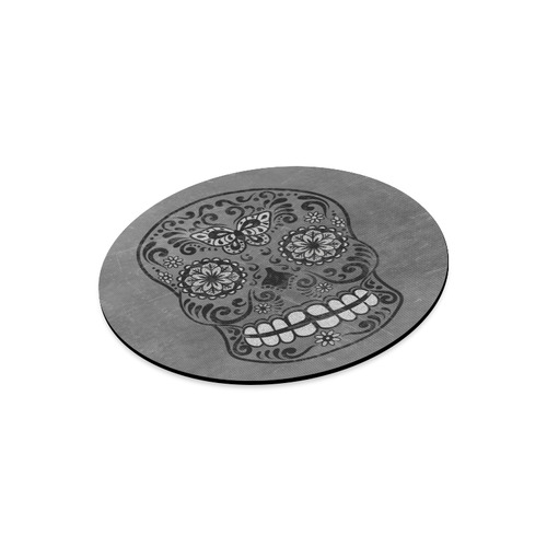 Dark gothic silver grey sugar skull Round Mousepad