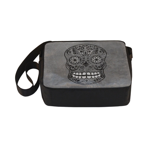Dark gothic silver grey sugar skull Classic Cross-body Nylon Bags (Model 1632)