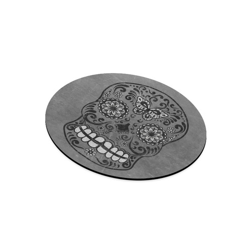 Dark gothic silver grey sugar skull Round Mousepad