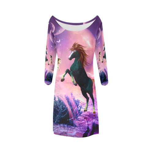 Beautiful horse with cute fairy Bateau A-Line Skirt (D21)