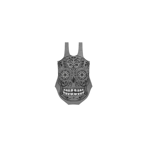 Dark gothic silver grey sugar skull Vest One Piece Swimsuit (Model S04)