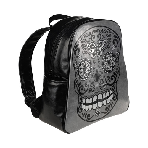 Dark gothic silver grey sugar skull Multi-Pockets Backpack (Model 1636)