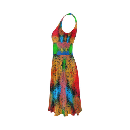 Colorful Goa Tapestry Painting Sleeveless Ice Skater Dress (D19)