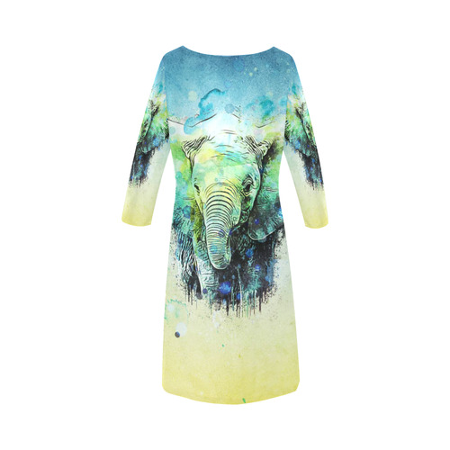 watercolor elephant Round Collar Dress (D22)