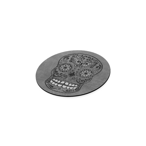 Dark gothic silver grey sugar skull Round Coaster