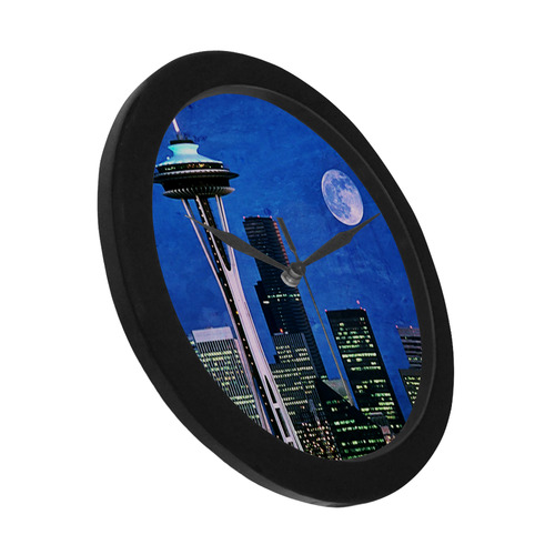 Seattle Space Needle Watercolor Circular Plastic Wall clock