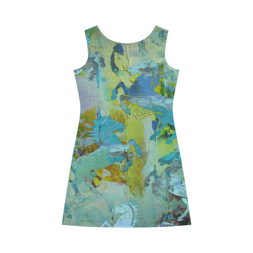 Rearing Horses grunge style painting Bateau A-Line Skirt (D21)