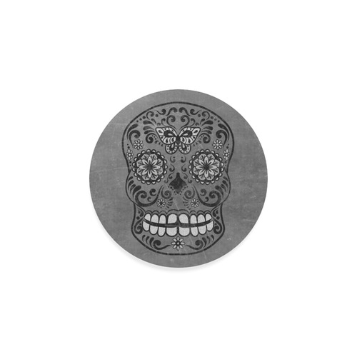 Dark gothic silver grey sugar skull Round Coaster