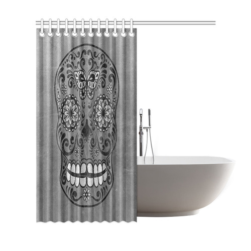 Dark gothic silver grey sugar skull Shower Curtain 69"x72"