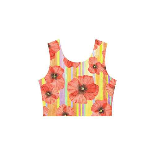 Watercolor STRIPES red POPPIES Blossoms Sleeveless Ice Skater Dress (D19)