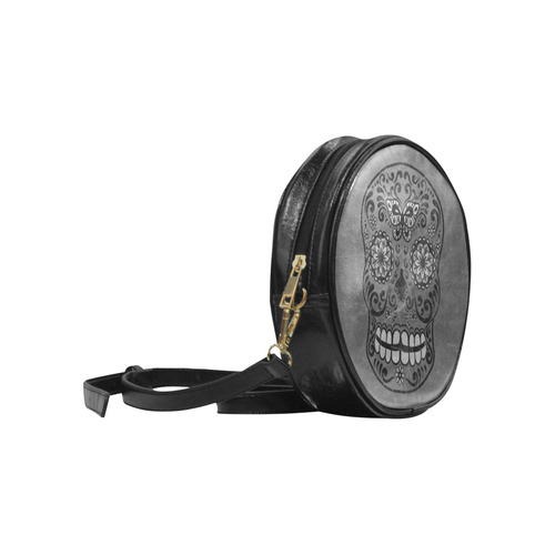 Dark gothic silver grey sugar skull Round Sling Bag (Model 1647)