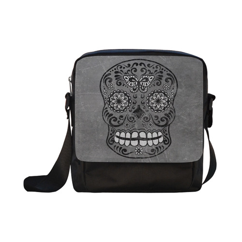 Dark gothic silver grey sugar skull Crossbody Nylon Bags (Model 1633)