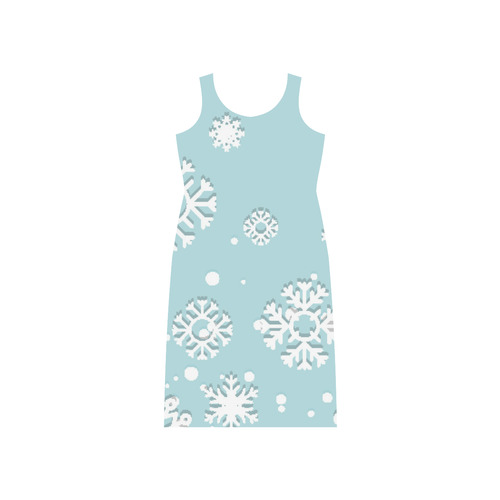 Christmas Winter Holiday Beautiful Snowflakes Phaedra Sleeveless Open Fork Long Dress (Model D08)